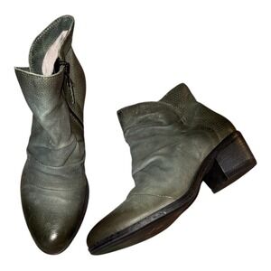 Miz Mooz sz 38 Keir Forest Green Leather Ankle Boots Burnished toes Excellent